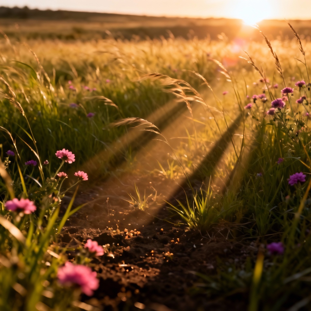 AI photorealistic golden hour grass field