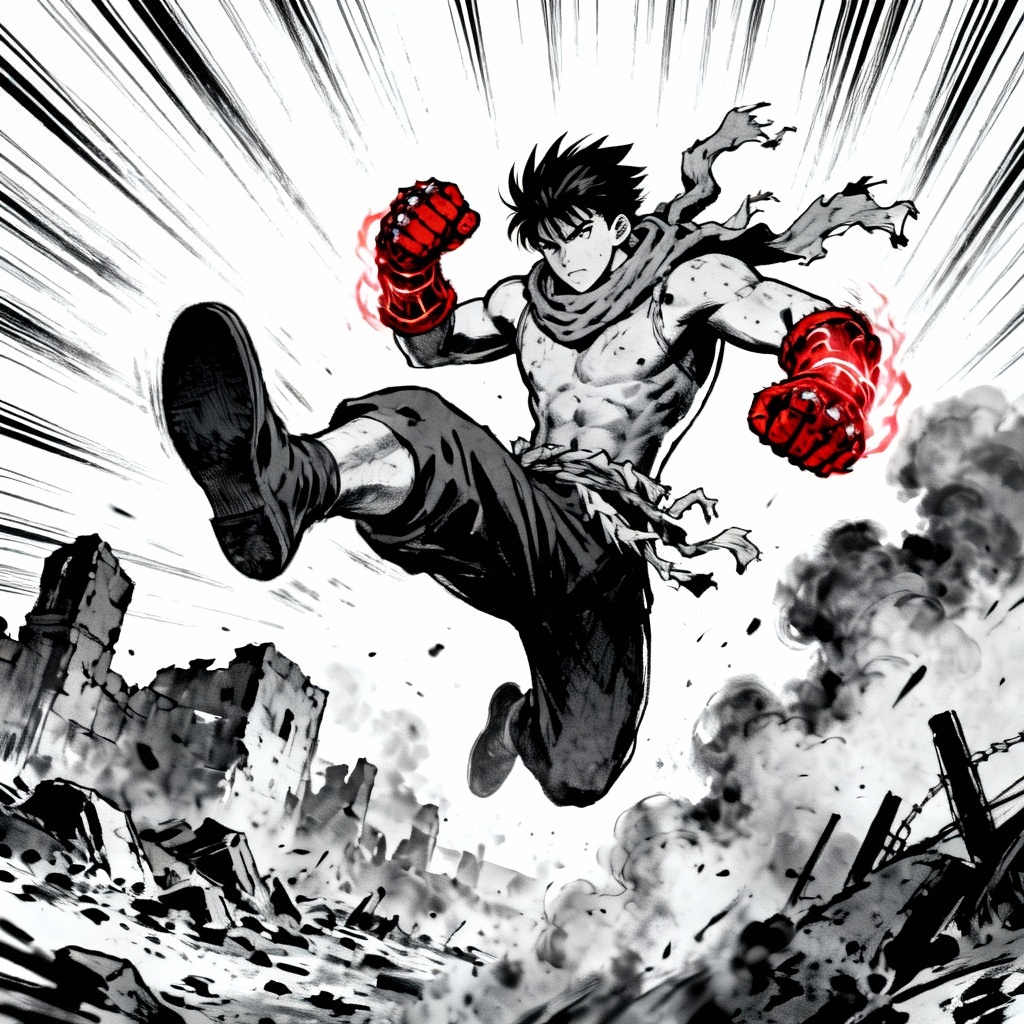 AI JJK OC with blazing red cursed energy fists