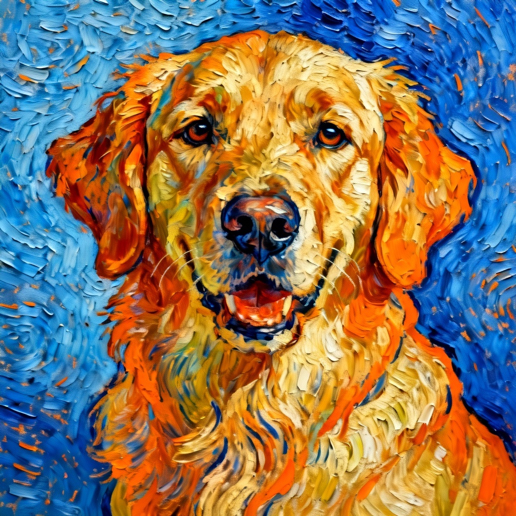 AI Van Gogh style pet portrait with impasto texture
