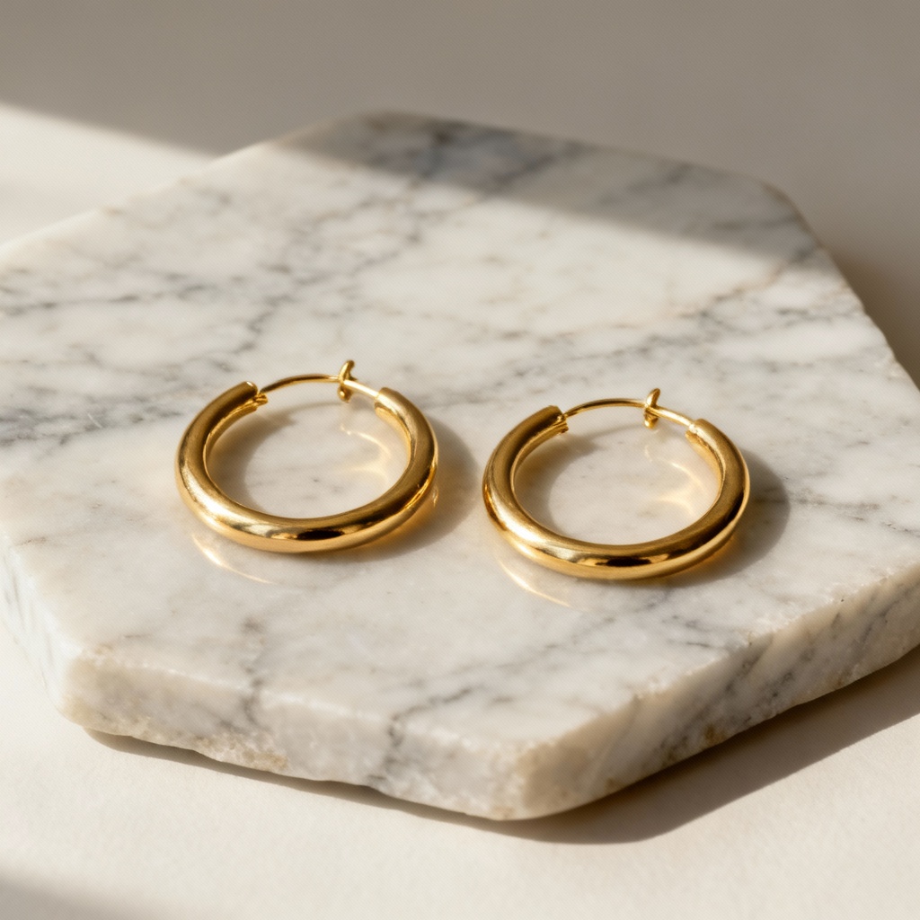 AI Minimalist Gold Hoop Earrings Product Shot
