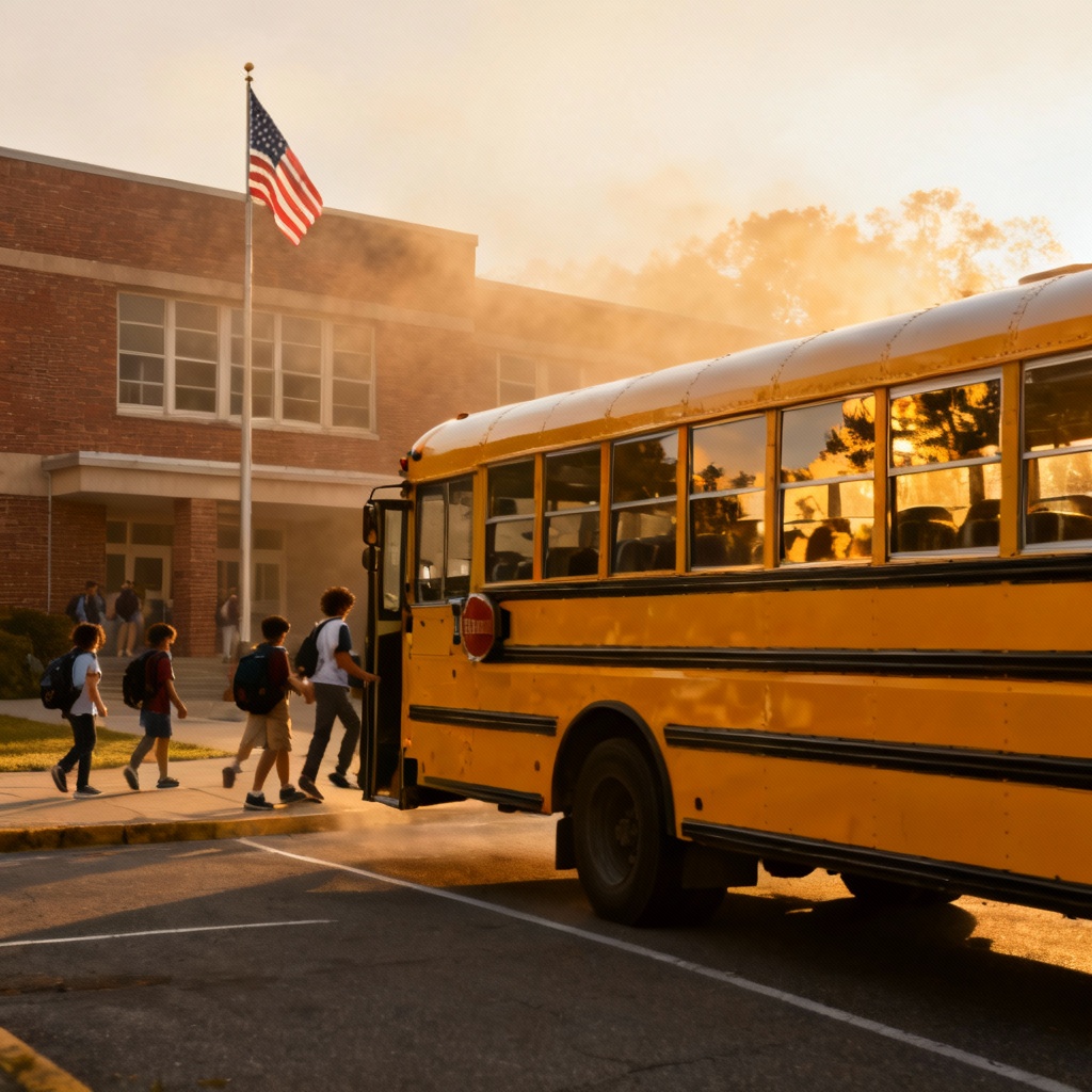 AI American school bus arriving
