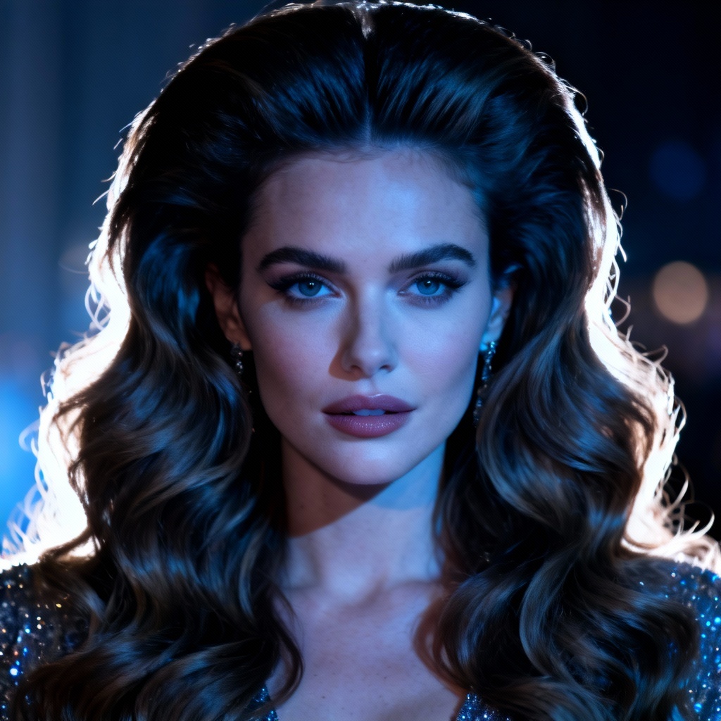 AI glamorous loose waves on long hair for evening style