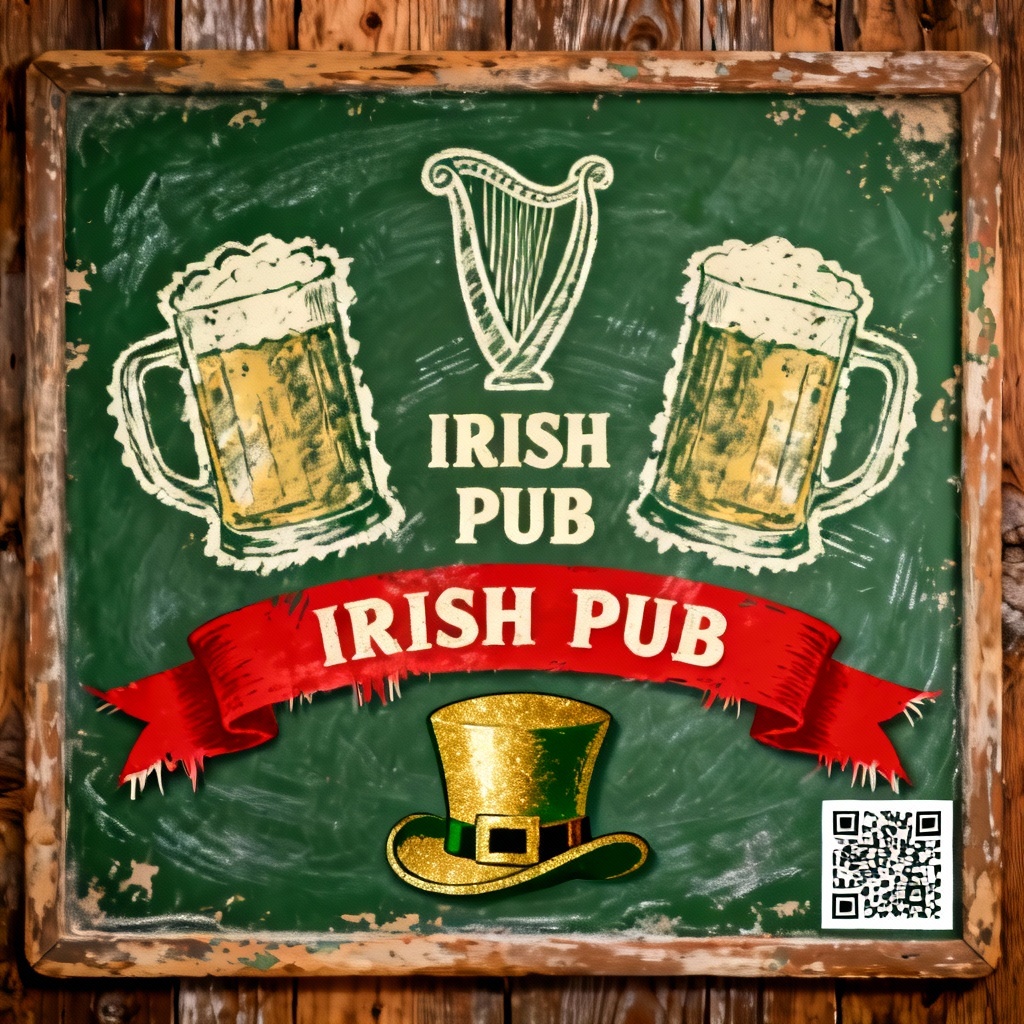 AI Irish pub night party invitation with chalkboard style