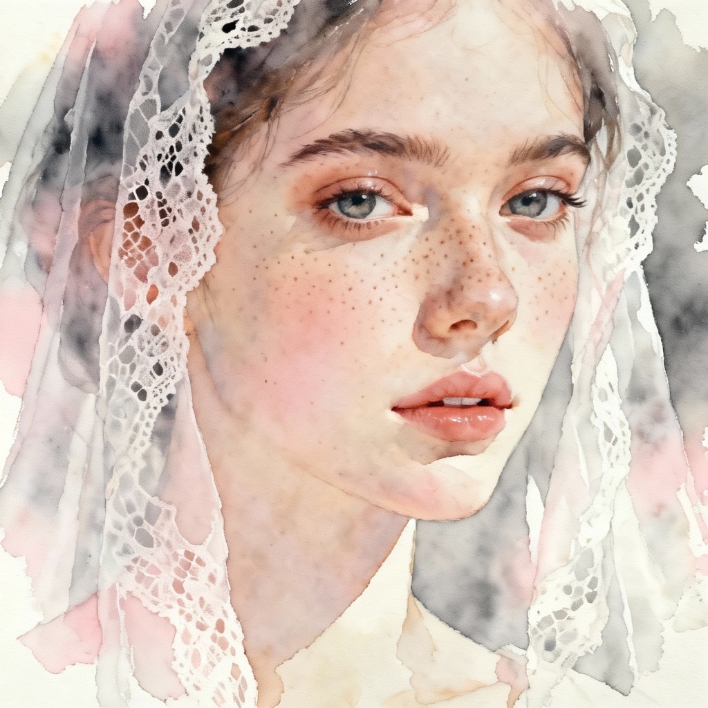 Delicate soft-focus portrait with lace and pastel tones