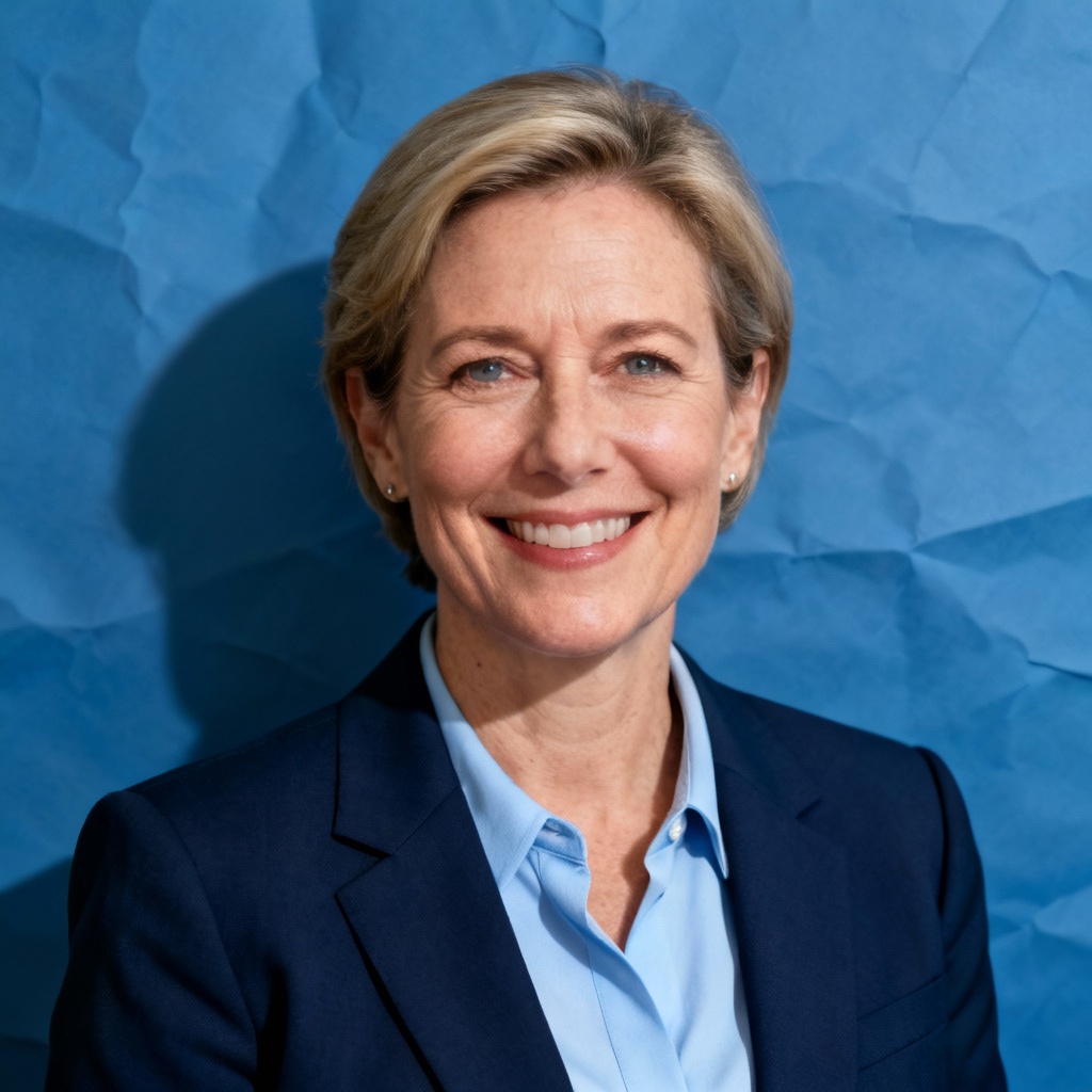 AI corporate headshot on blue backdrop