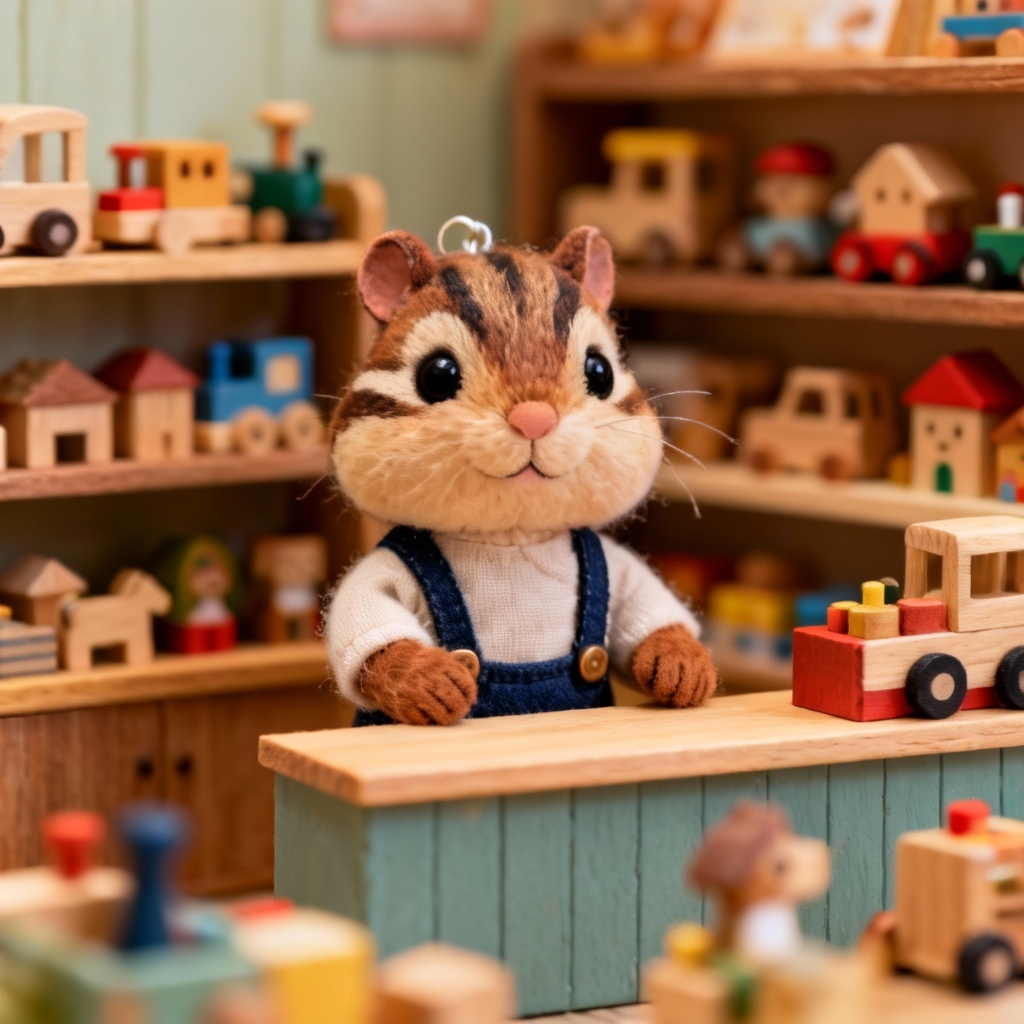 AI sylvanian pet chipmunk in a miniature toy shop