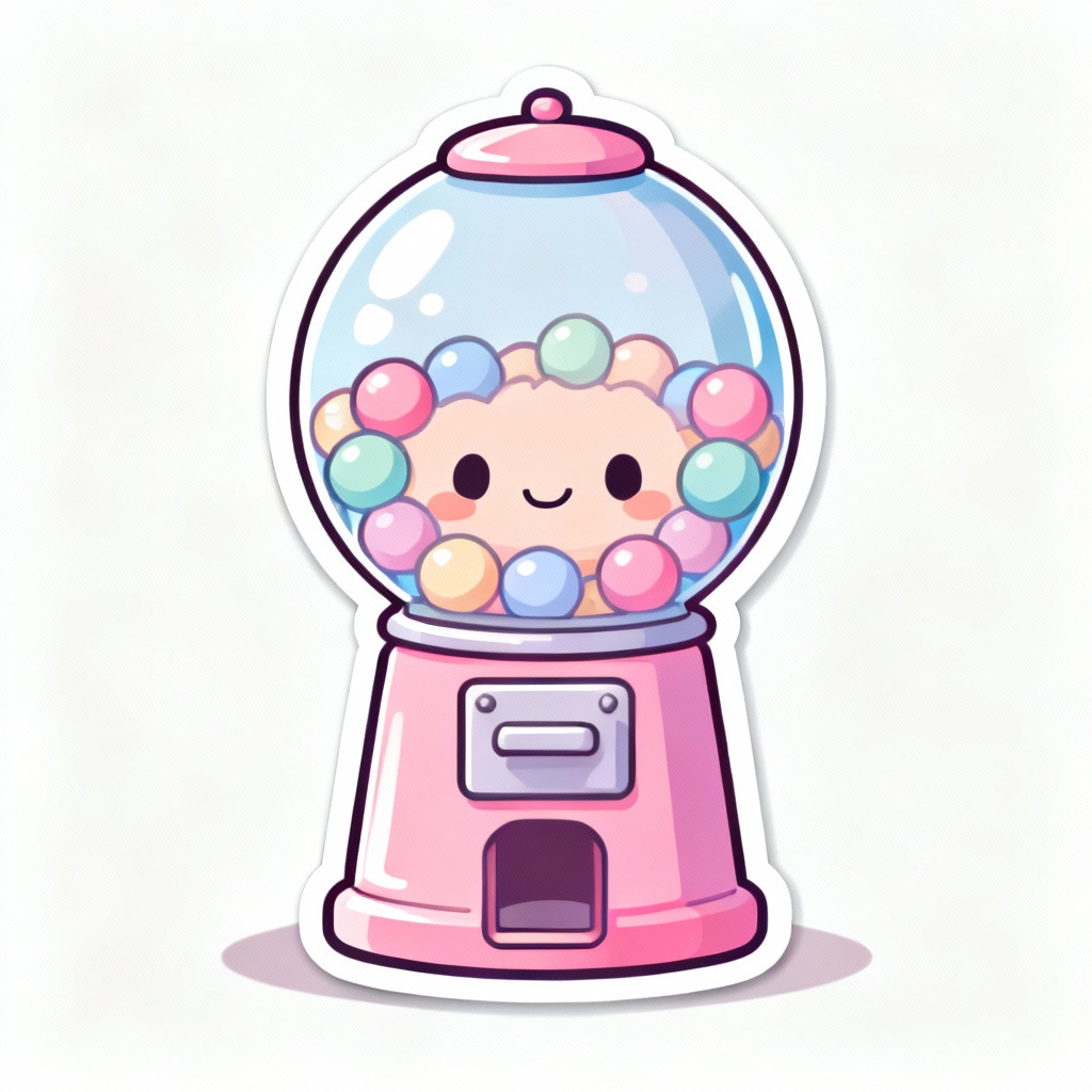 Kawaii gumball machine filled with pastel candy balls