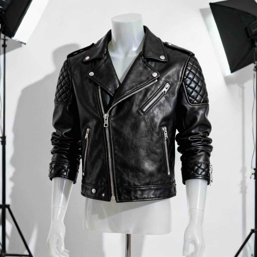 AI black leather biker jacket
