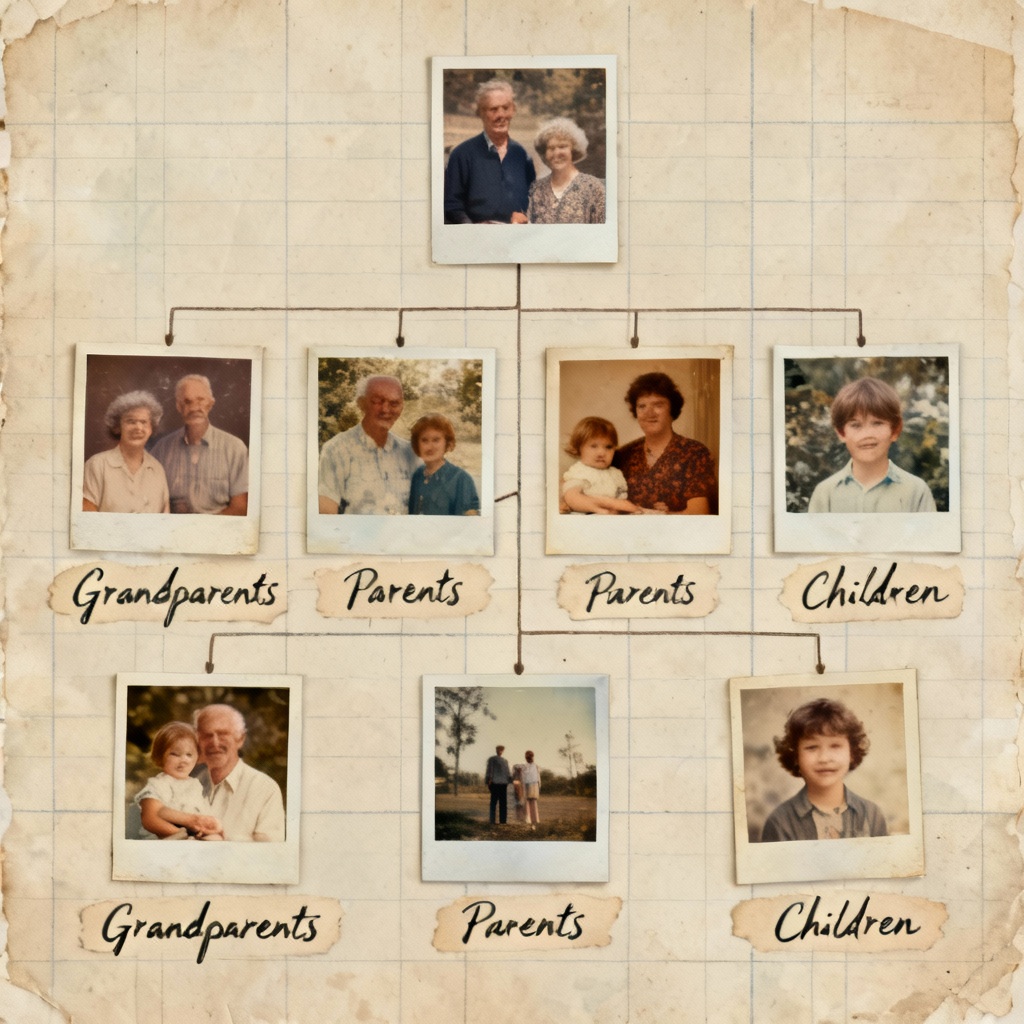 AI family tree visual collage