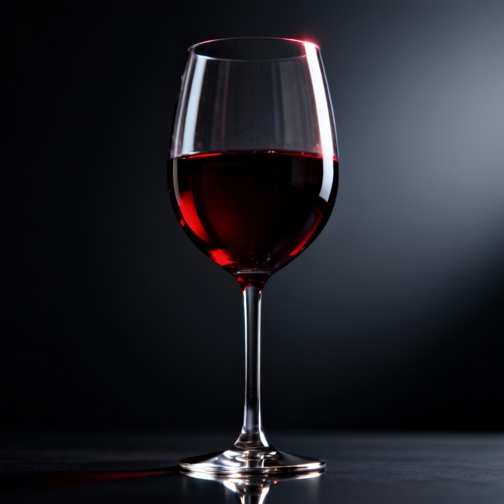 AI bordeaux wine glass with tall crystal stem and deep red wine