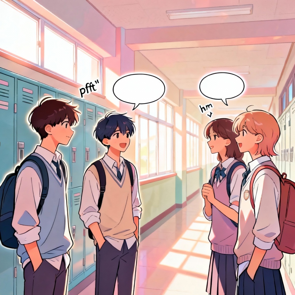 AI webtoon slice of life scene in a school hallway