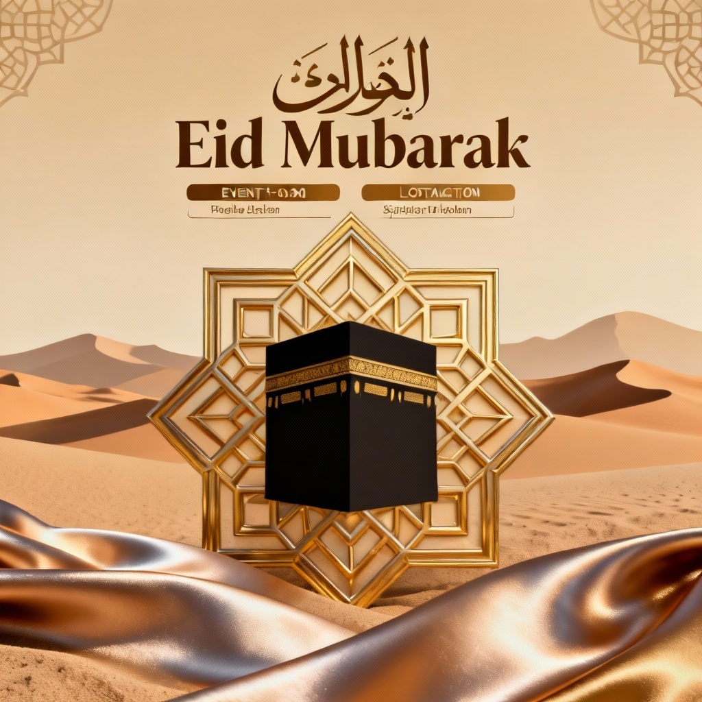 Eid al-Adha themed poster with gold geometric motif