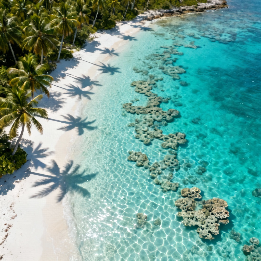 Aerial view of tropical beach cove with turquoise water