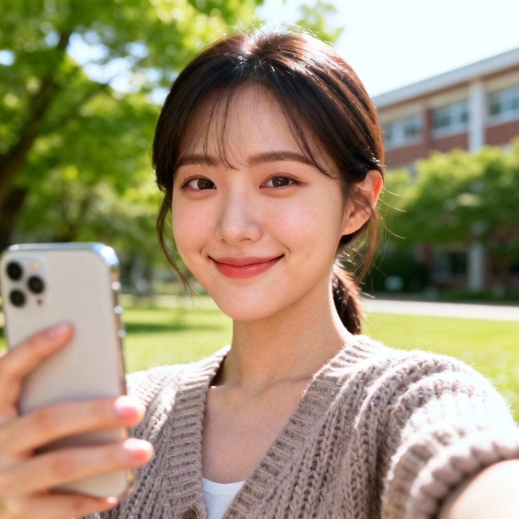 AI Korean campus selfie portrait