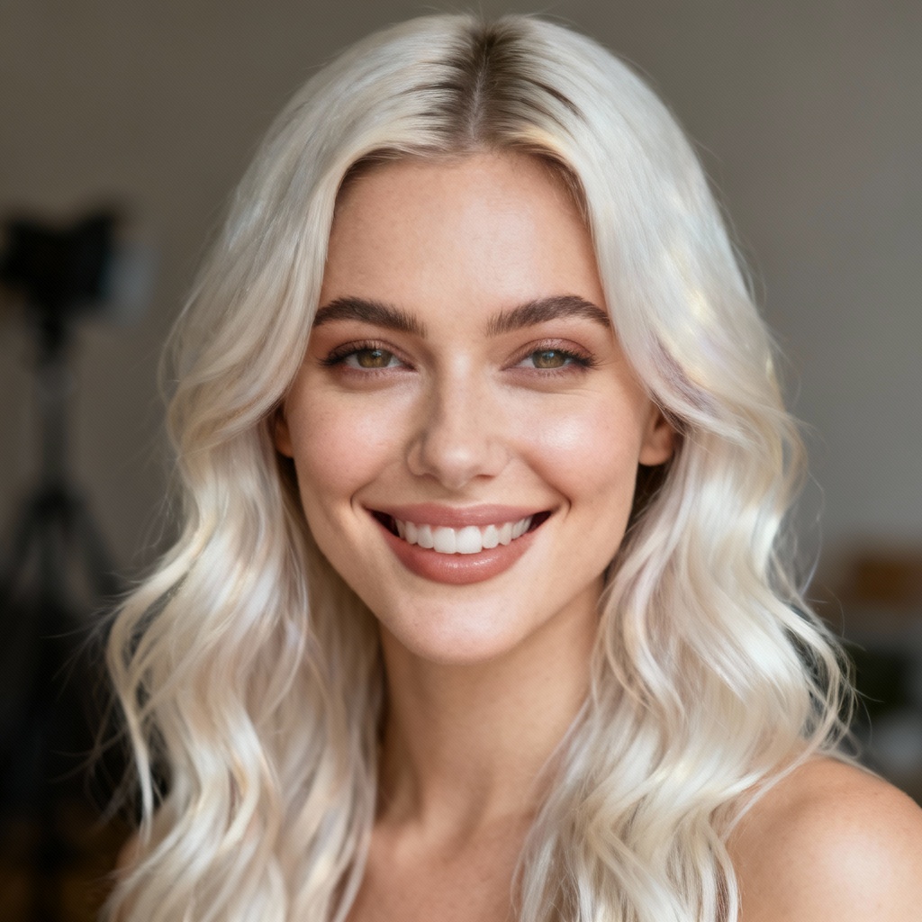 AI portrait with long wavy platinum blonde hair