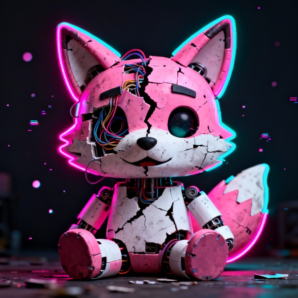 AI Mangle FanF animatronic fox portrait with neon lighting