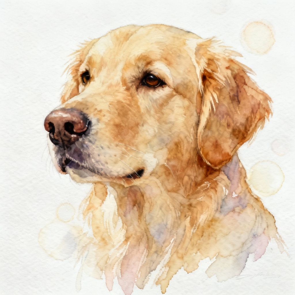 AI watercolor portrait of a golden retriever
