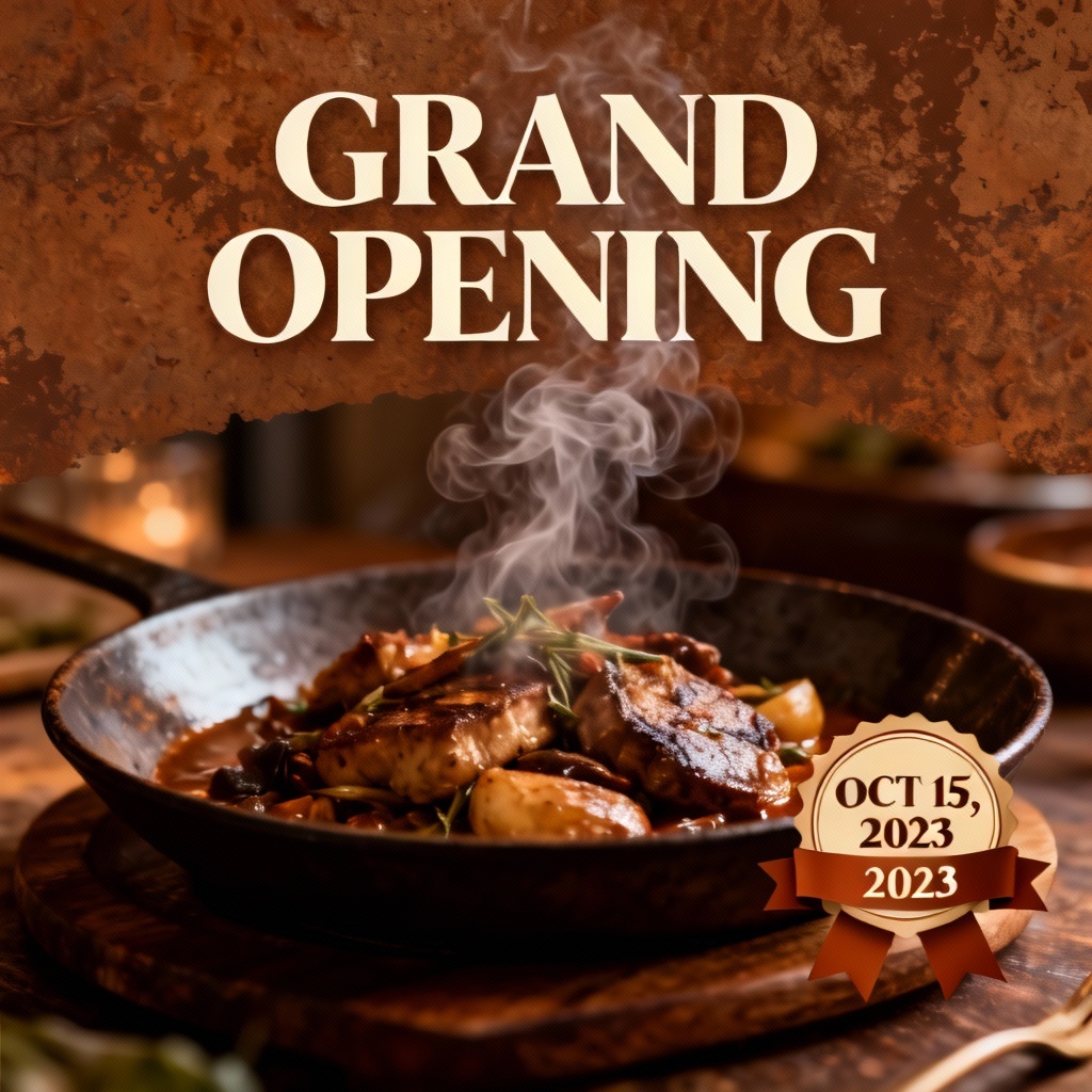 AI restaurant grand opening poster with appetizing food photography