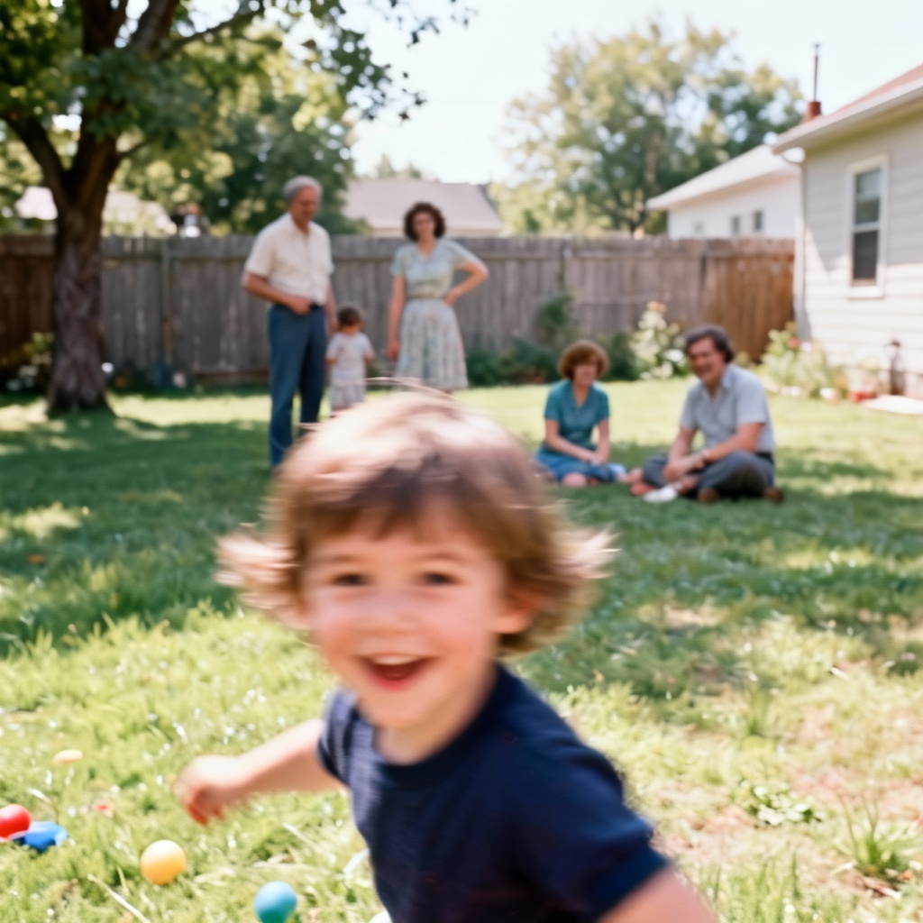 AI deblur on old childhood photo with color revival