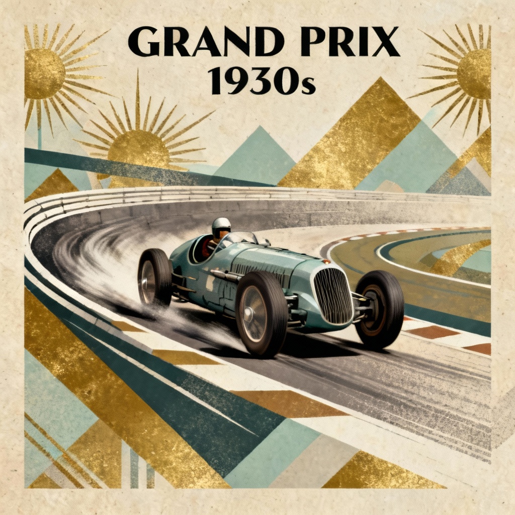 AI art deco vintage race car poster