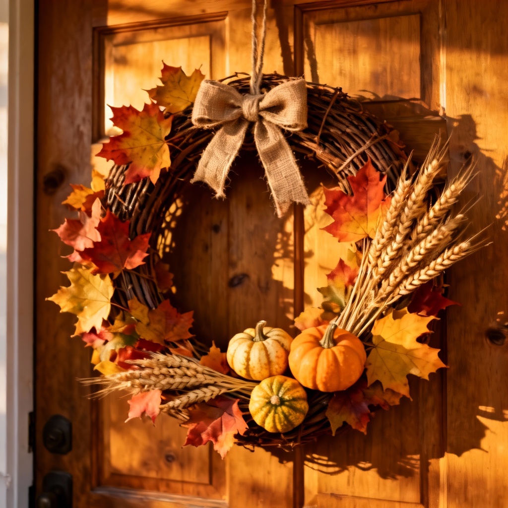 AI rustic autumn harvest wreath