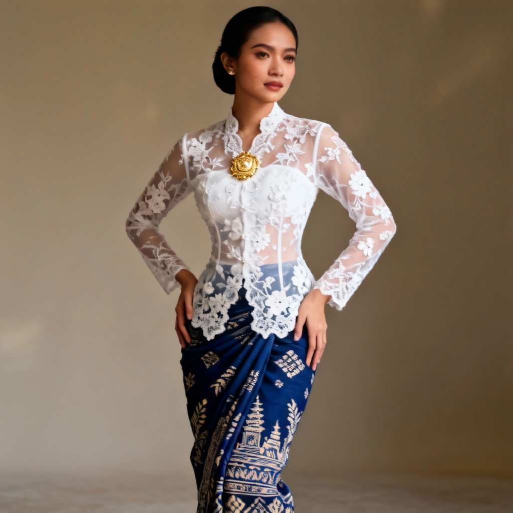 AI Nyonya Kebaya design mockup with batik sarong and lace