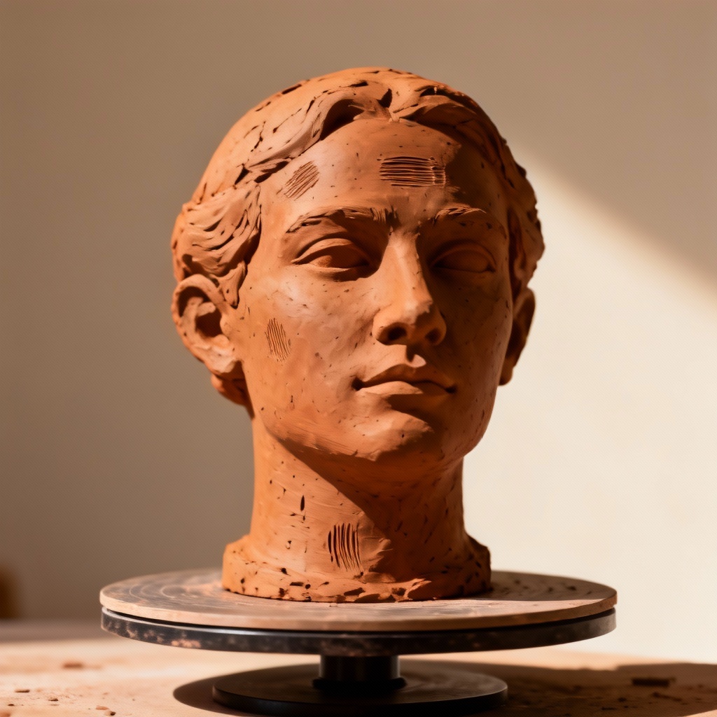 AI Terracotta Clay Bust With Sculptor Marks