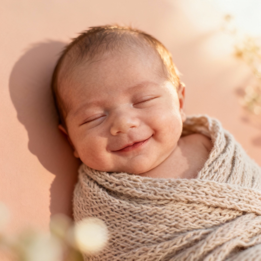 AI realistic newborn baby portrait in soft pastel studio