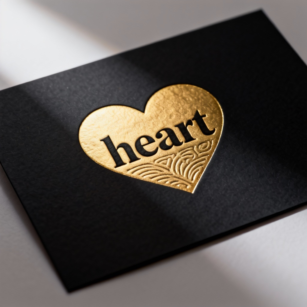 AI gold foil heart logo on black card