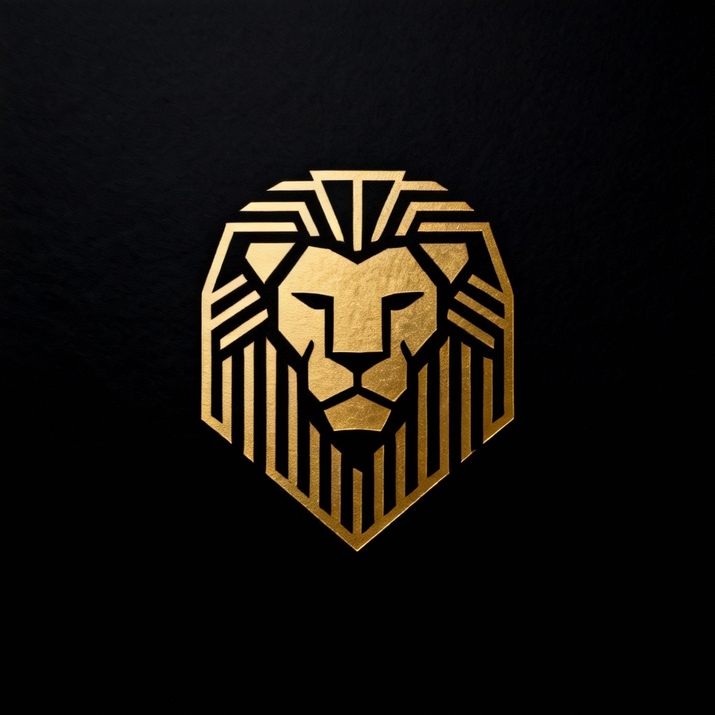AI geometric lion head logo in gold foil