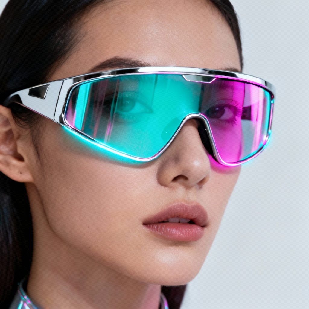 Wraparound racer sunglasses with holographic shield lens