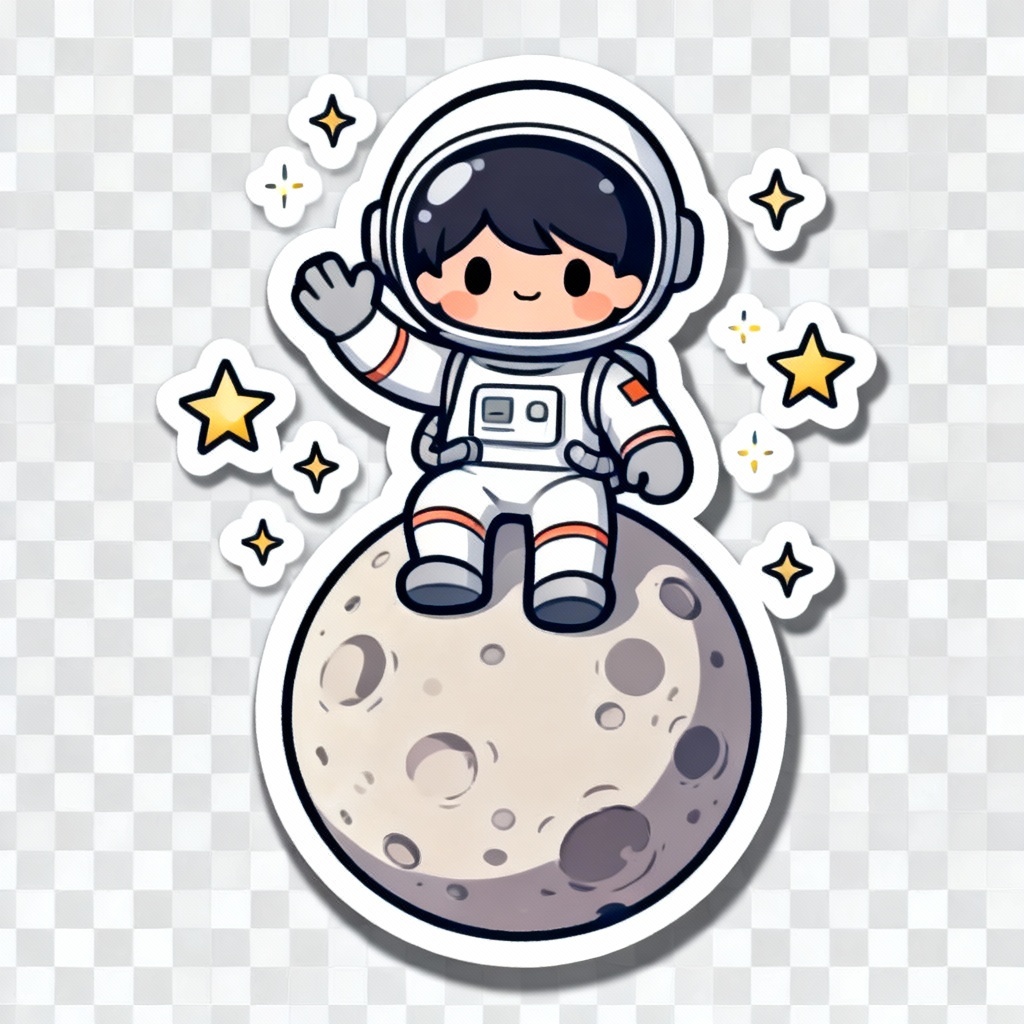 Chibi astronaut sticker with white border