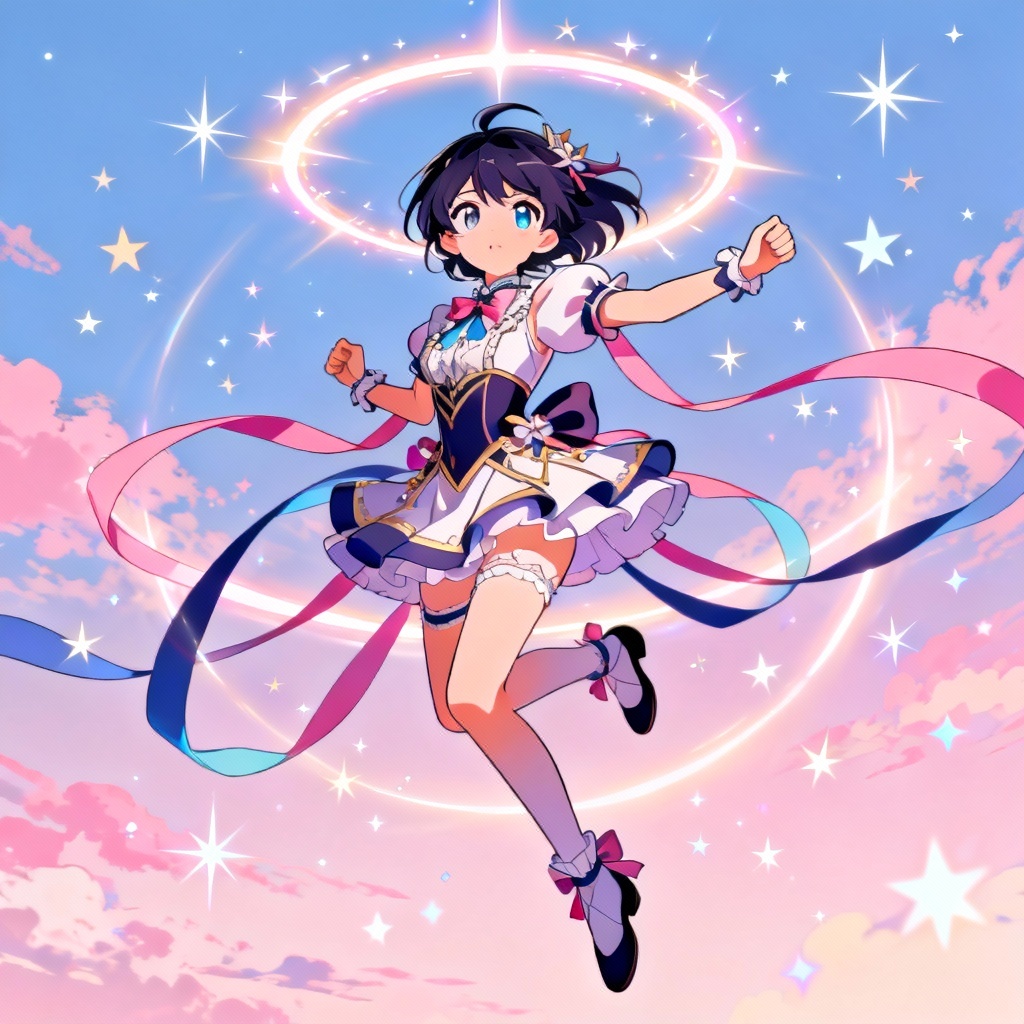 AI anime magical girl with radiant energy and determined look
