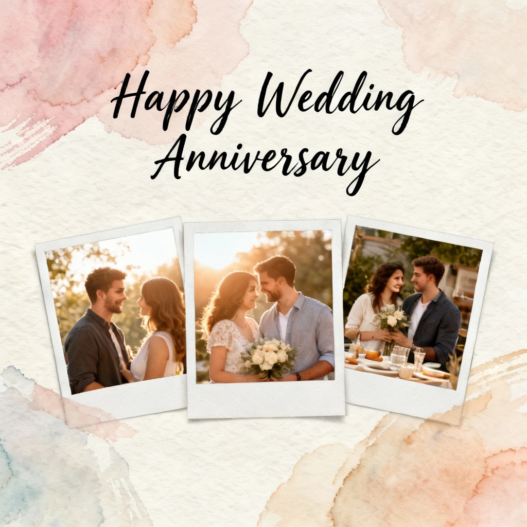 AI watercolor pastel photo collage anniversary card