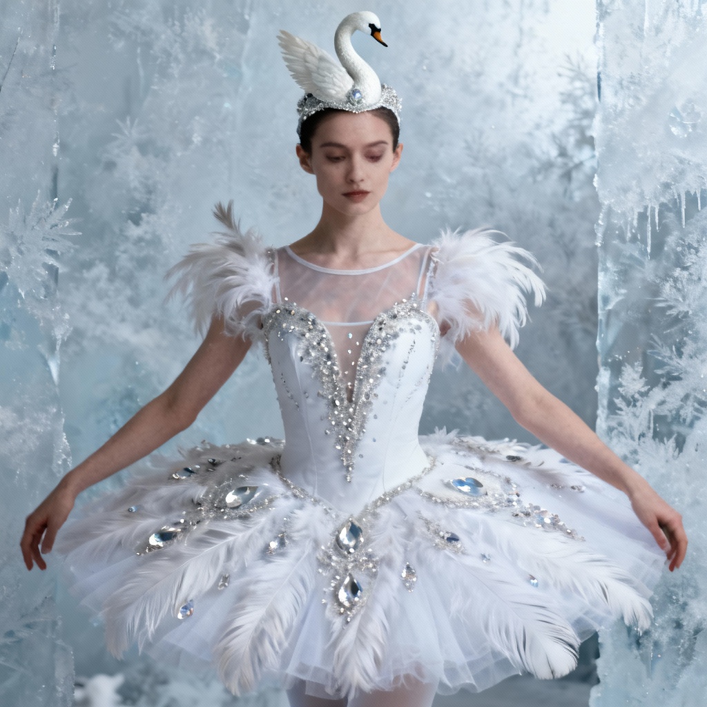 AI Swan Lake-inspired white feather tutu