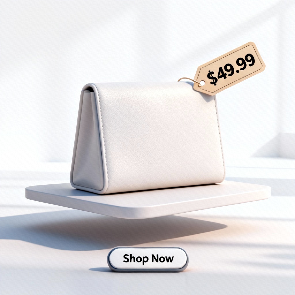 AI ecommerce product promo card with 3D render and clean layout