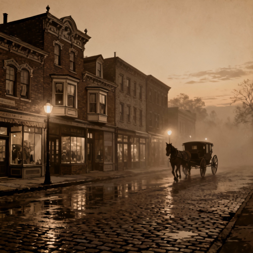 AI vintage Victorian street building illustration