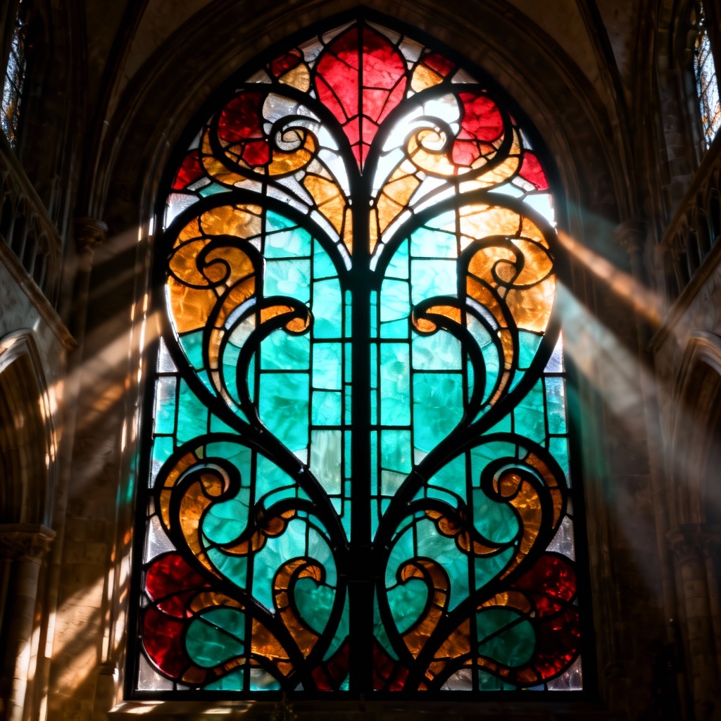 AI stained glass floral cathedral panel