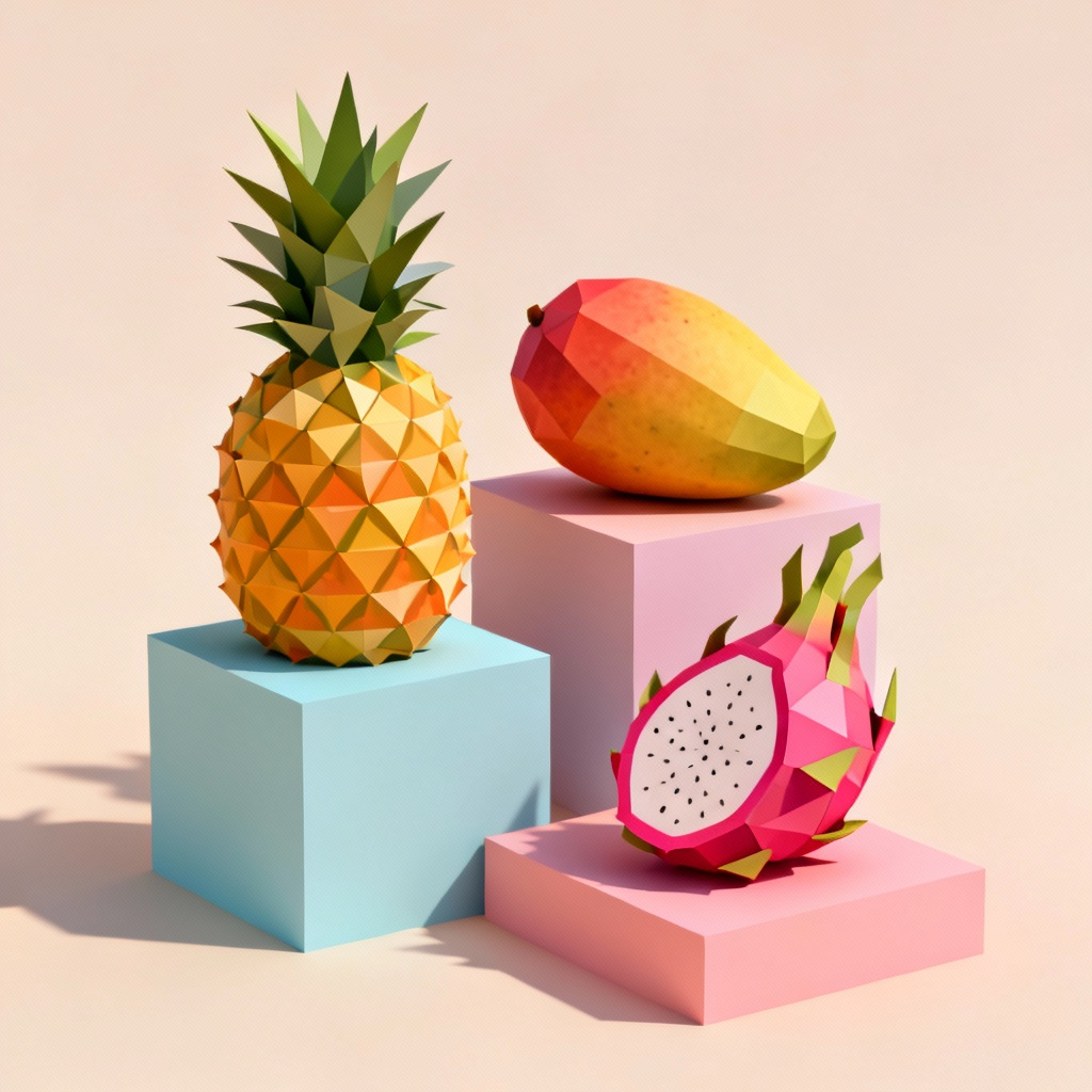 Low-poly tropical fruit 3D render