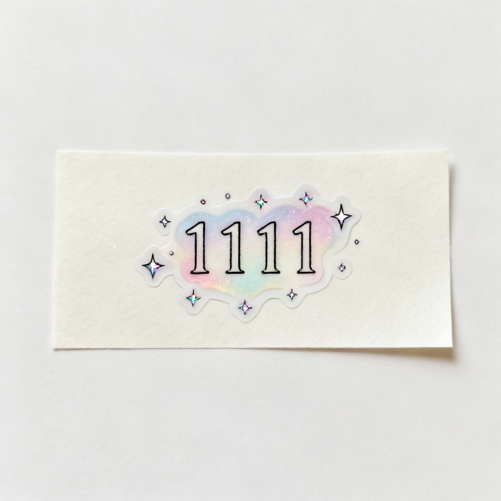 AI angel numbers 1111 micro tattoo with rhinestone sparkle