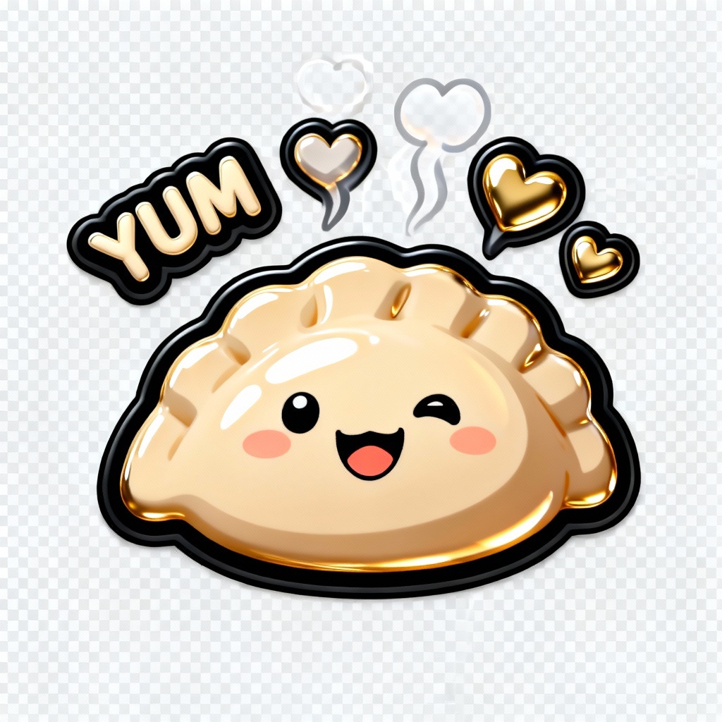 Glossy dumpling food sticker saying yum