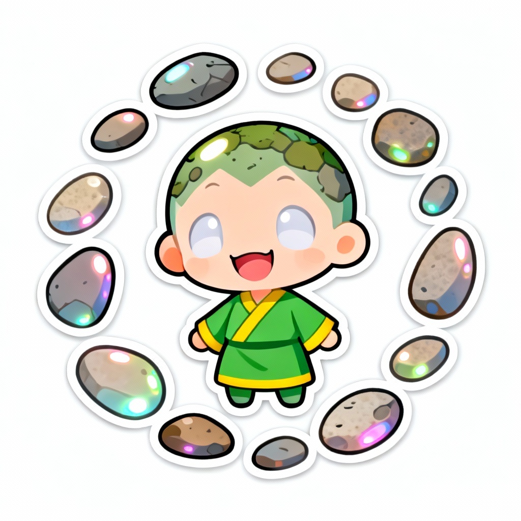 Chibi AI Toph avatar with floating pebbles