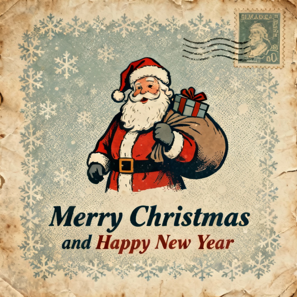 AI Christmas Card Vintage Postcard Santa