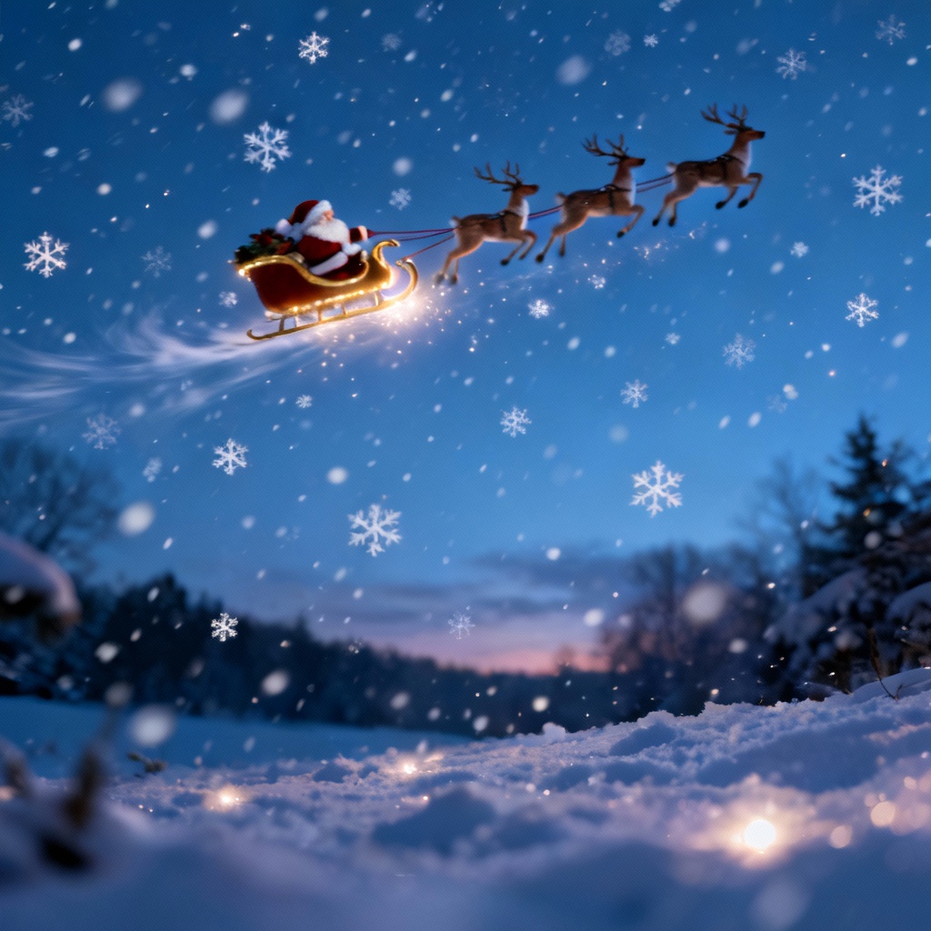 Photo with Santa sleigh and reindeer background
