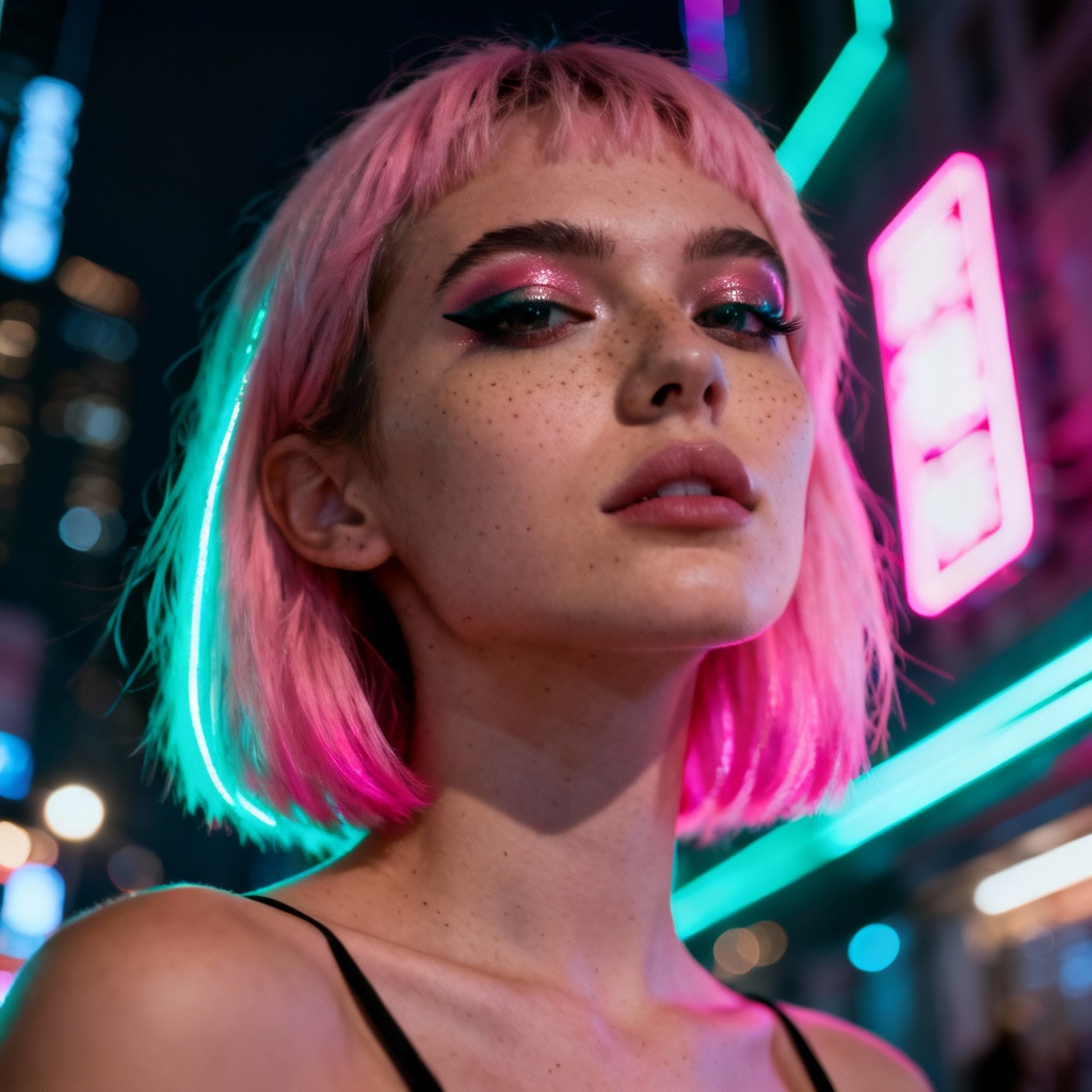 AI Neon City E-Girl Portrait