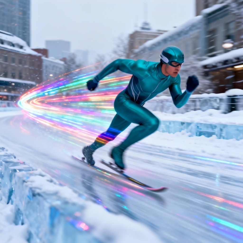 AI speedster superhero with colorful motion trails