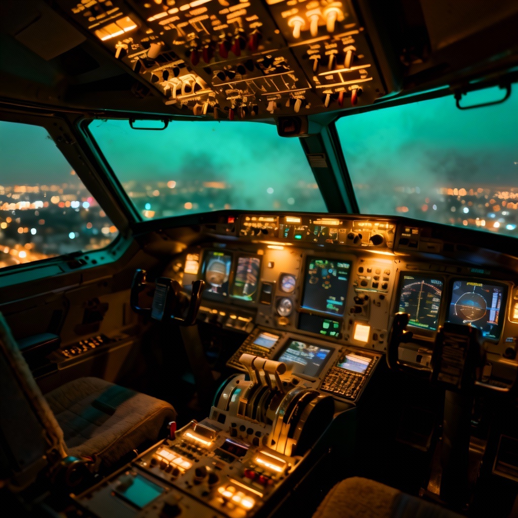 AI cockpit interior night IFR view