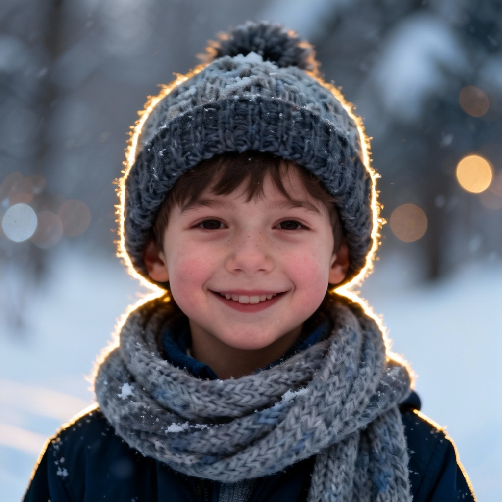 Winter kid portrait with hat and scarf
