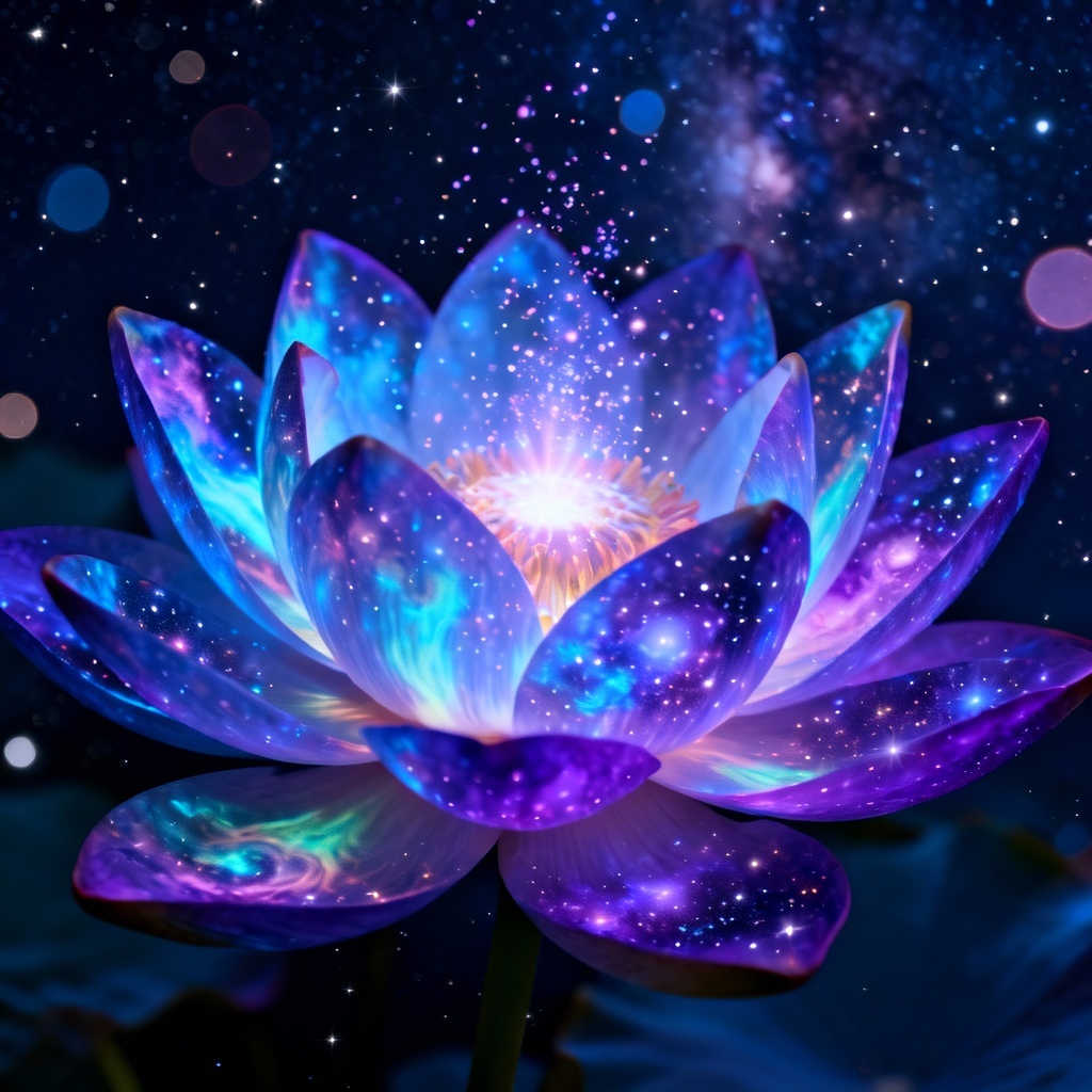 AI fantasy cosmic lotus with galaxy petals