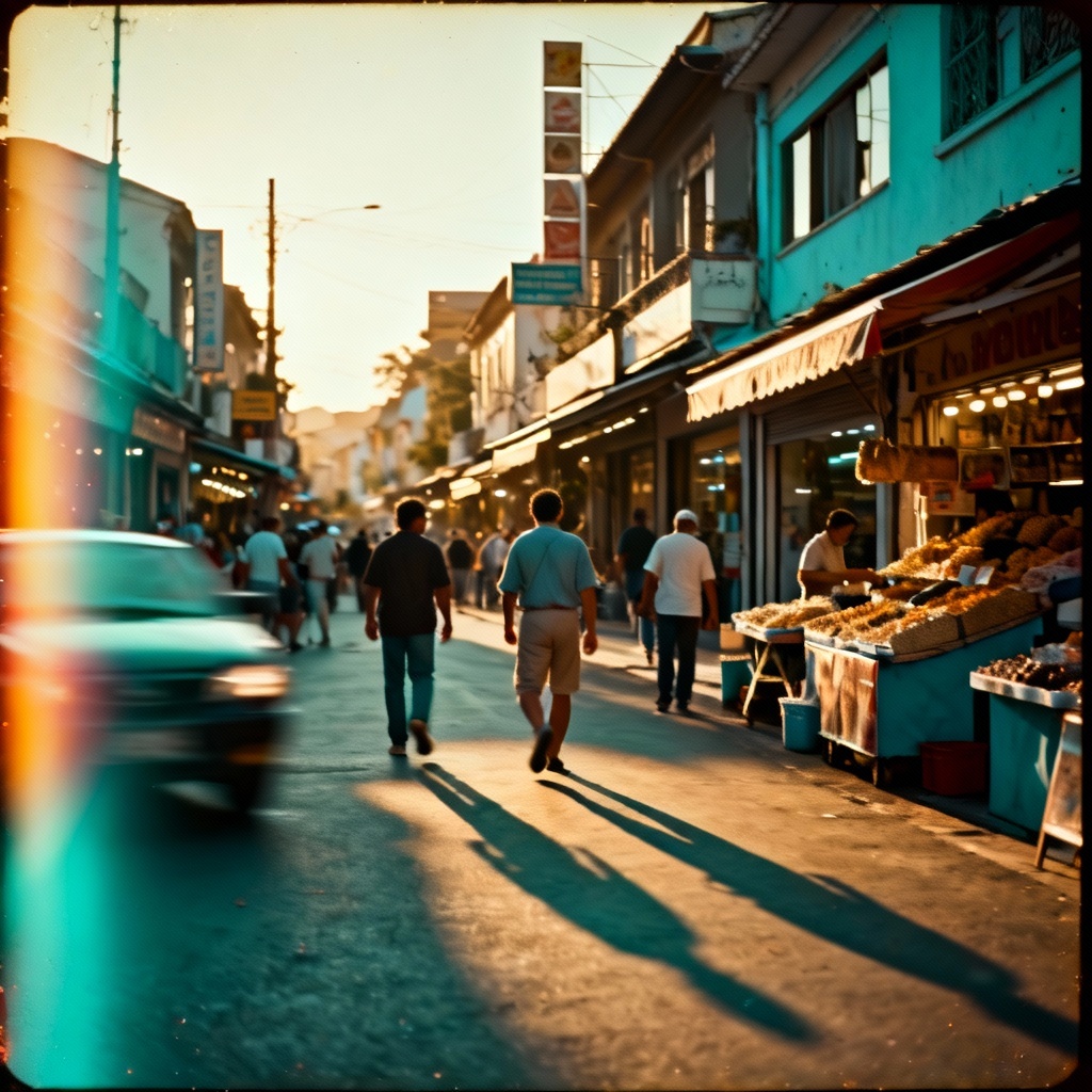 AI Retro Travel Street Scene With Analog Film Look